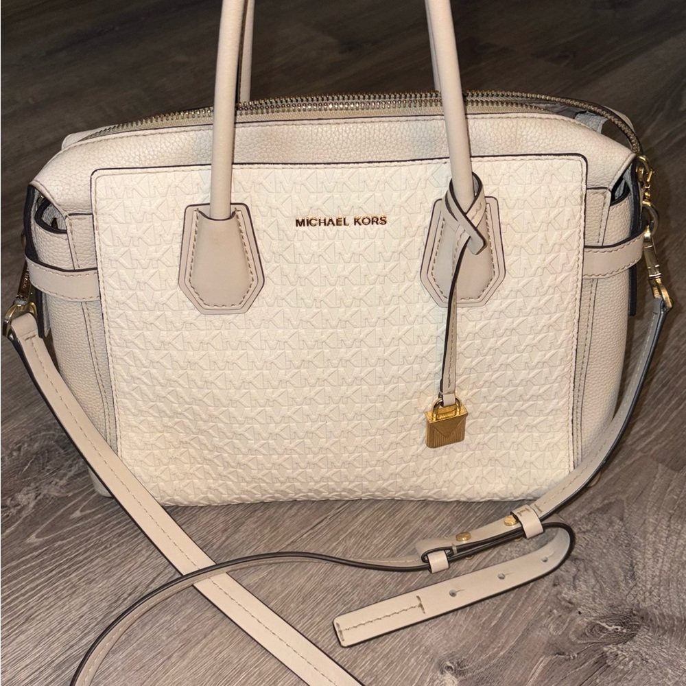 Michael Kors White and Tan Satchel